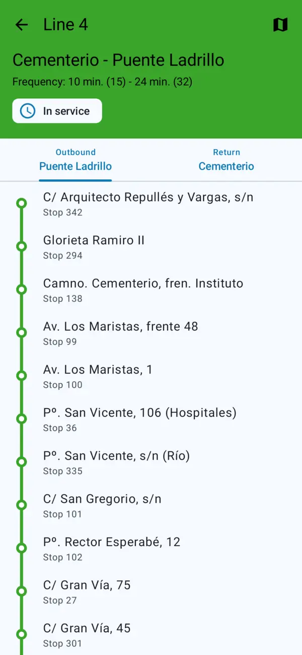 Route of line 4, Cementerio - Puente Ladrillo