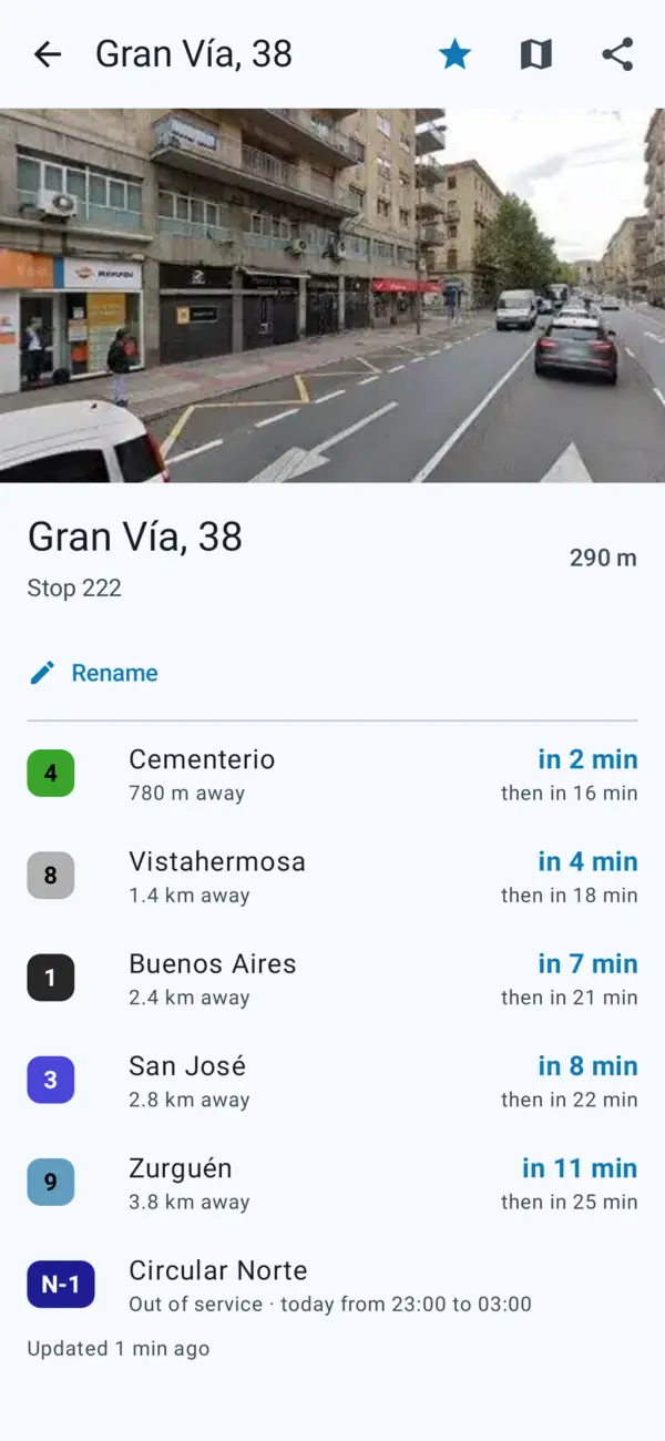 Gran Vía, 38 stop detail with its photo