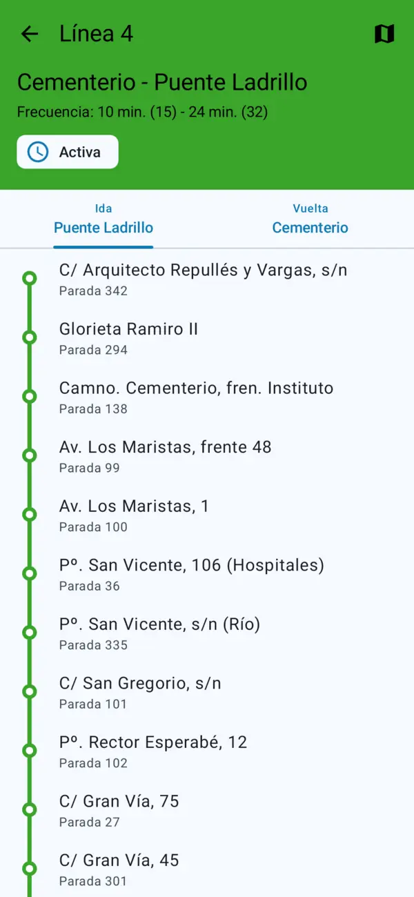 Recorrido de la línea 4, Cementerio - Puente Ladrillo