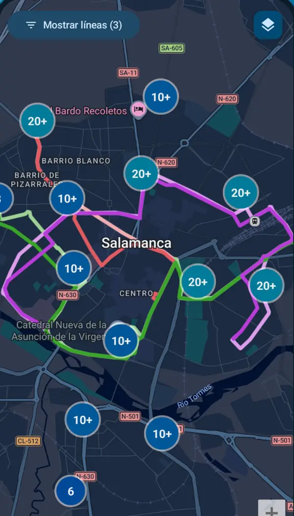 Mapa de Salamanca con varias líneas